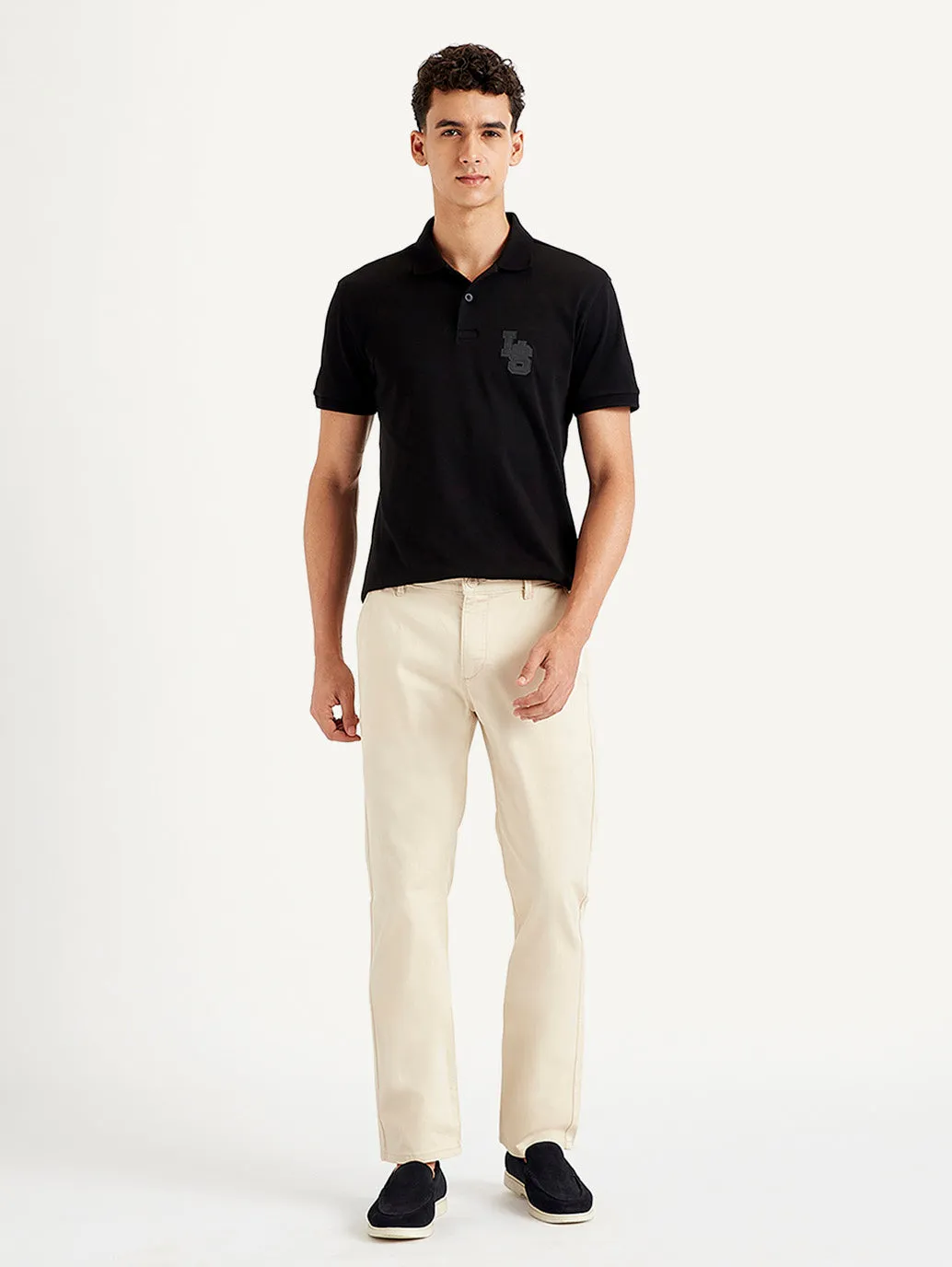 Men's Beige Slim Fit Chinos Non Slip Waist Grip