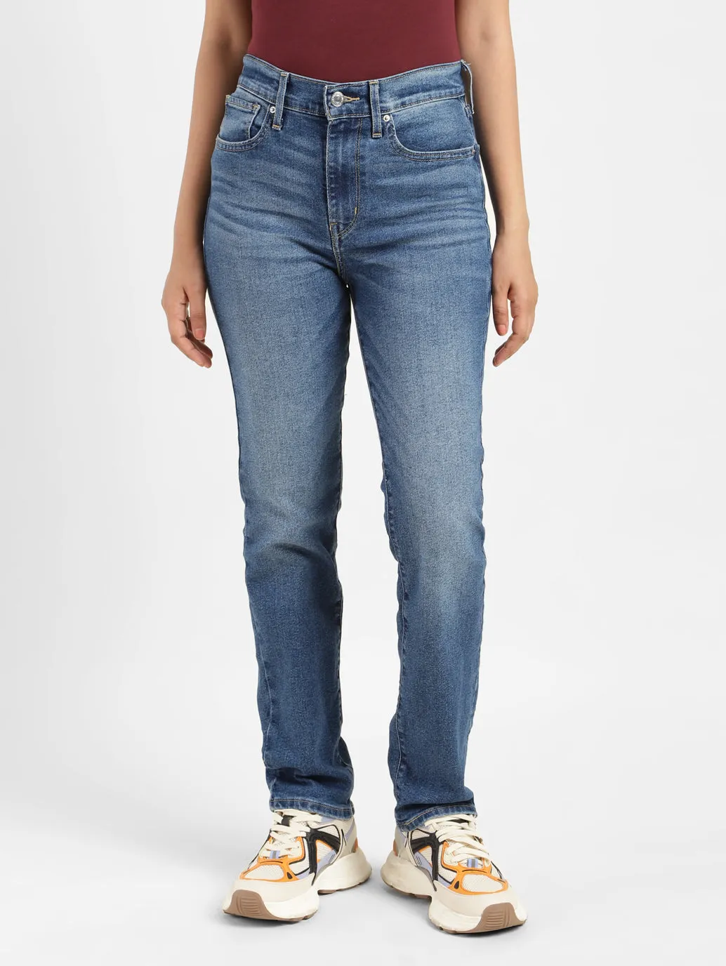 Women's 724 Blue Straight Fit High Rise Jeans Home Comfort Party Look Modern Minimalist