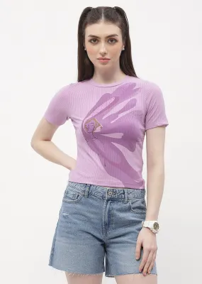 Madame Graphic Print Lilac Ribbed T-Shirt Weekend Fashion NonRestrictiveCut