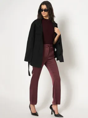 Madame Straight Fit Solid Maroon Trousers Active Look