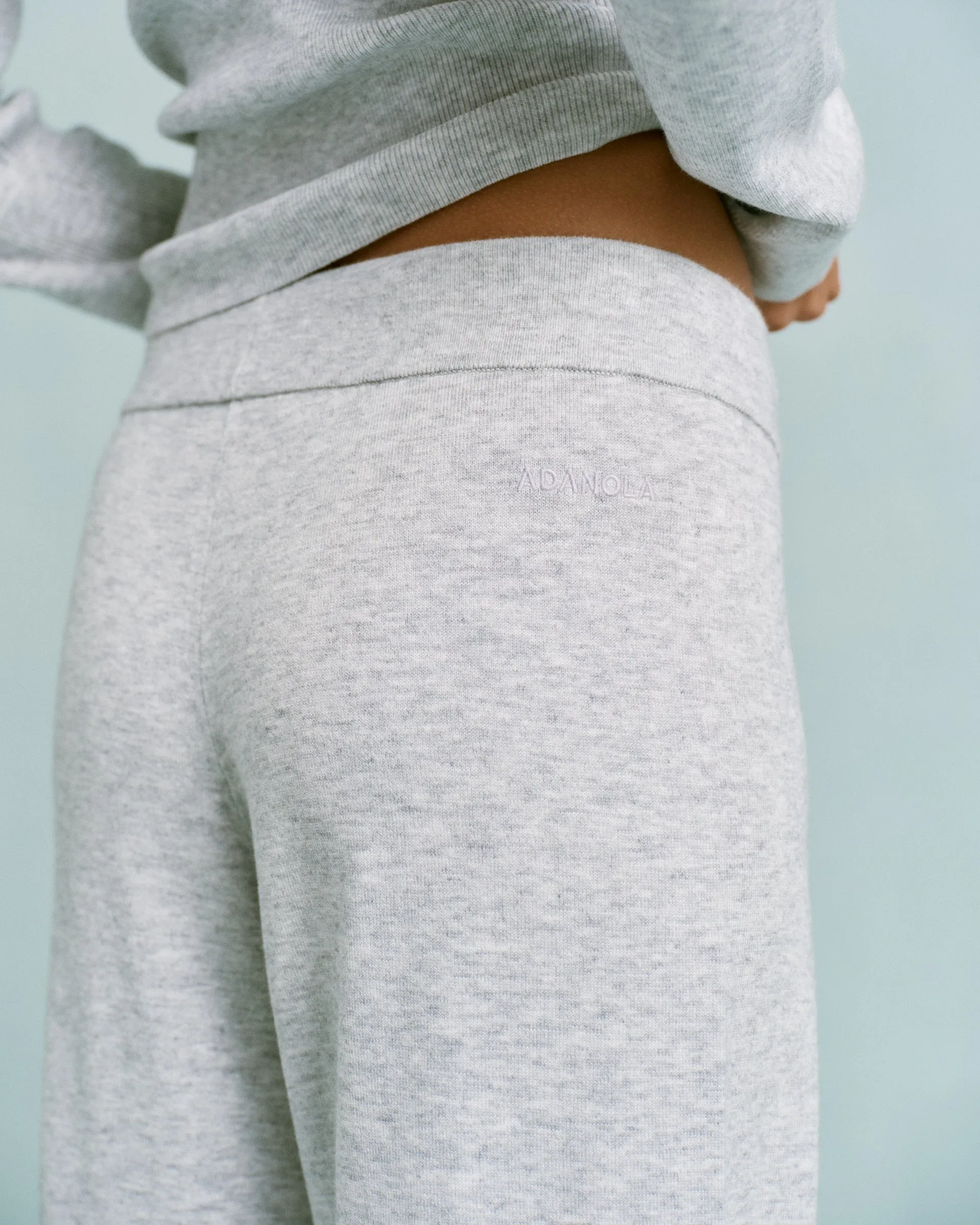 Knit Straight Leg Trousers - Light Grey Melange anti slip grip Wear Resistant Fabric