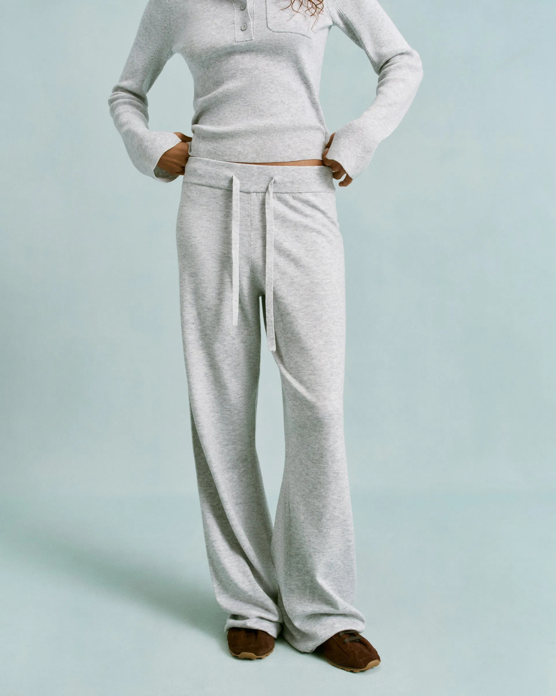 Knit Straight Leg Trousers - Light Grey Melange DurableConstruction Full Coverage