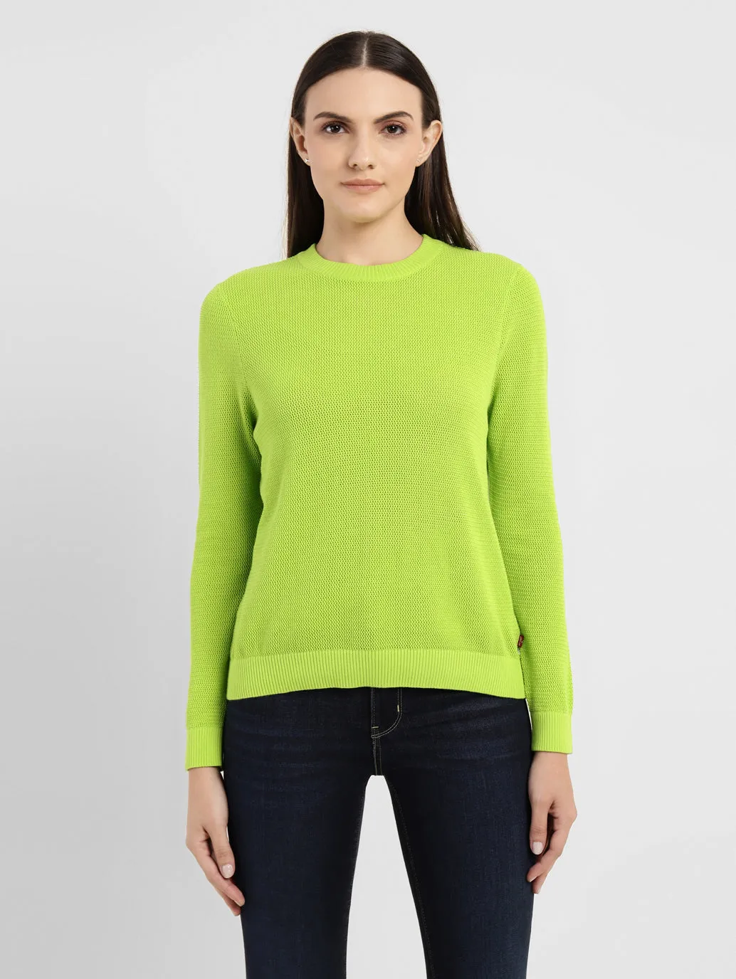 Women's Solid Round Neck Sweater Breathable Mesh Panels