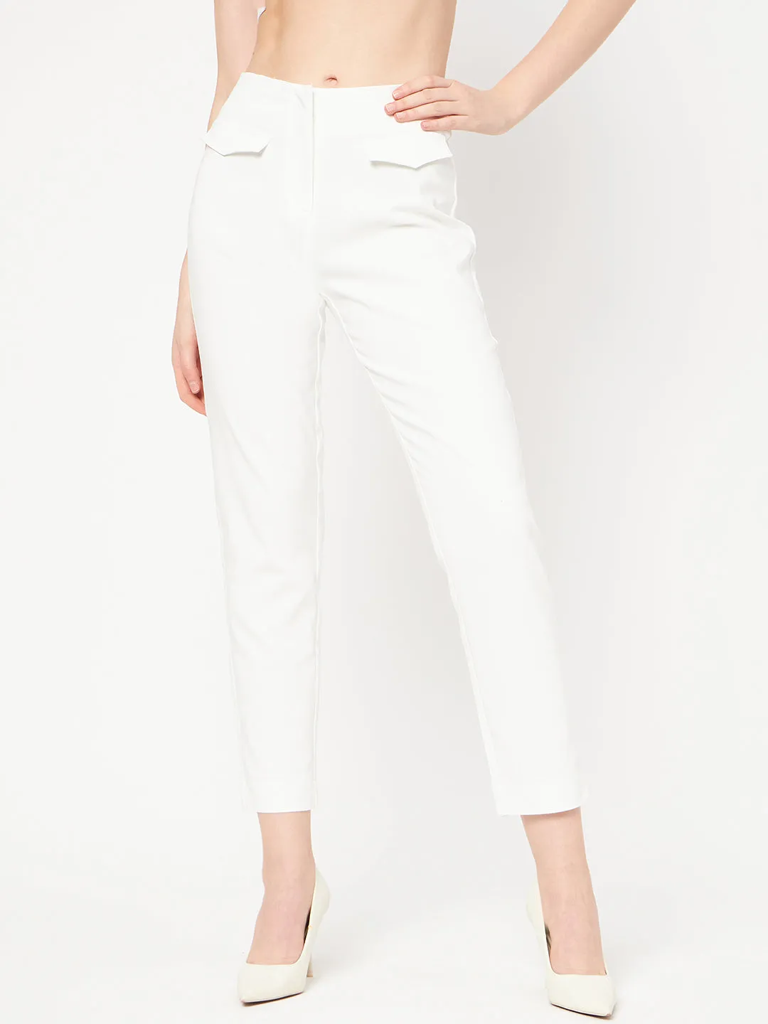 Flexible Look Madame White Solid Trouser