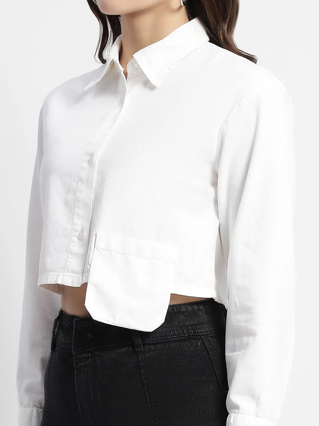 Perfect Layer Workwear Ready Madame White Front Flap Pocket Crop Shirt