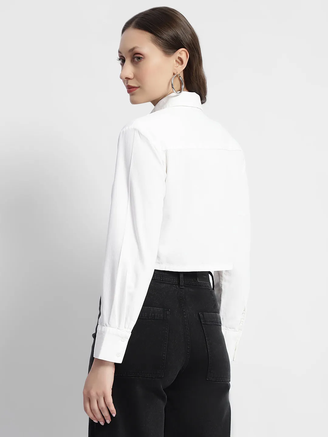 birthday party Madame White Front Flap Pocket Crop Shirt