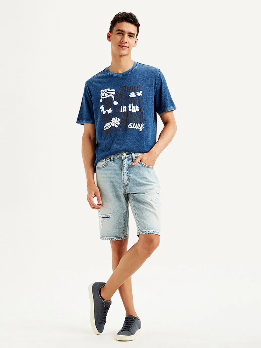 Light Weight Men's Light Blue Tapered Shorts