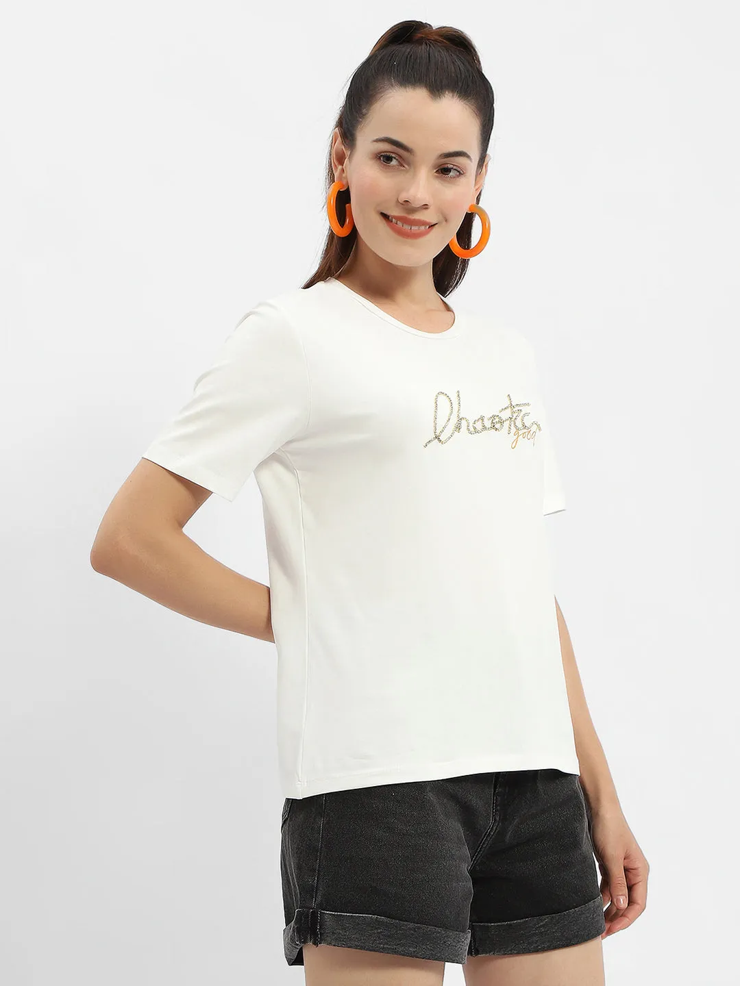 Street Trendy Madame Typography White Crew Neck T-Shirt