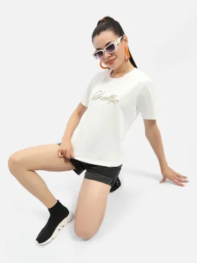 Madame Typography White Crew Neck T-Shirt Men's masculinity Chic And Comfortable