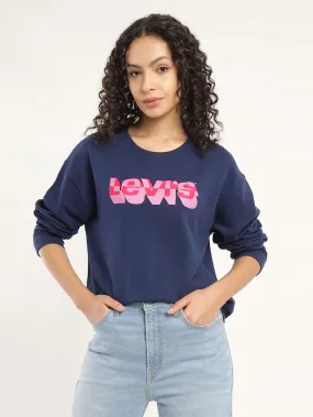 Women's Brand Logo Navy Crew Neck Sweatshirt Essential Wear