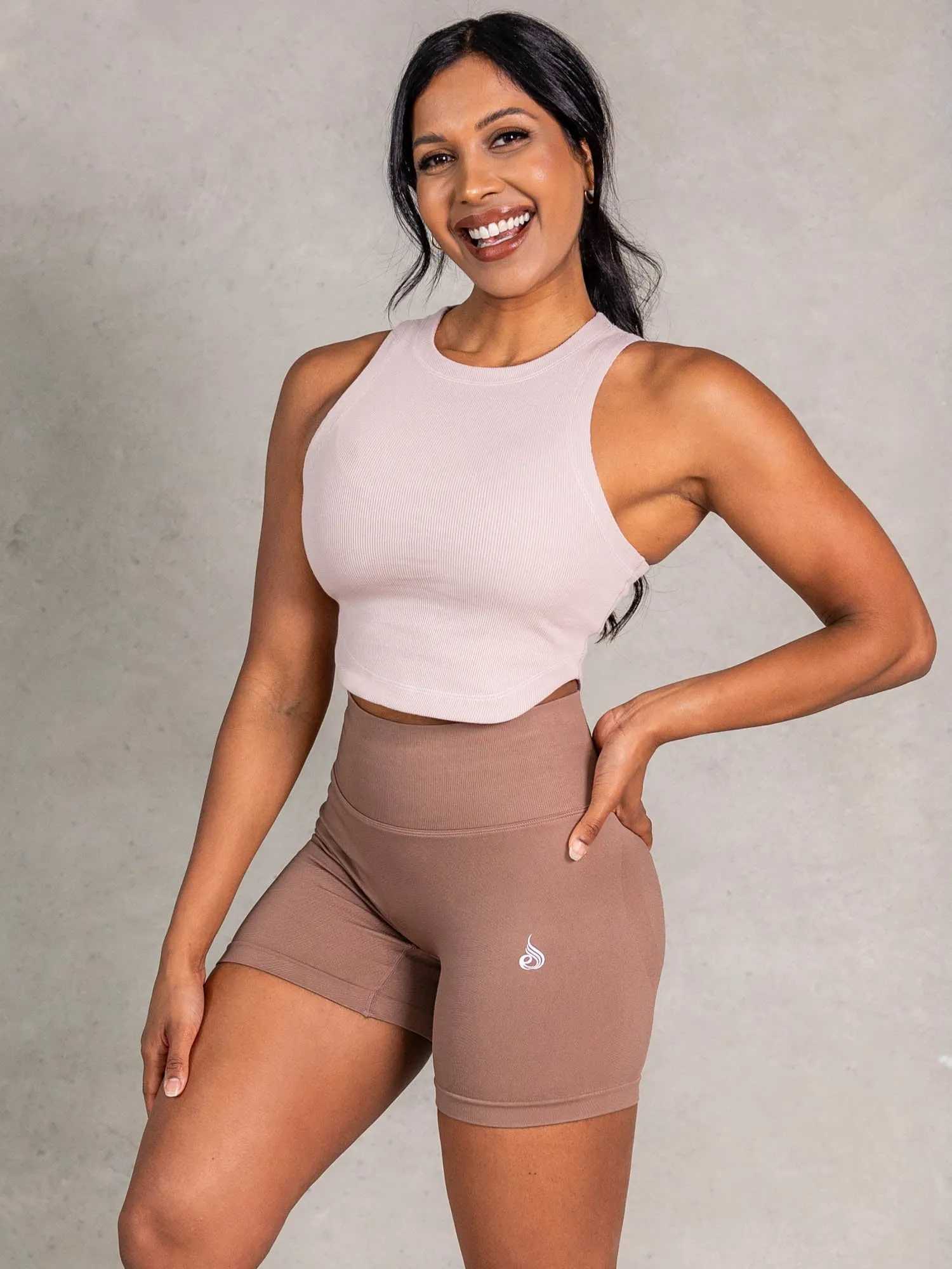 Adjustable Cuff Stride Rib Tank - Biscotti