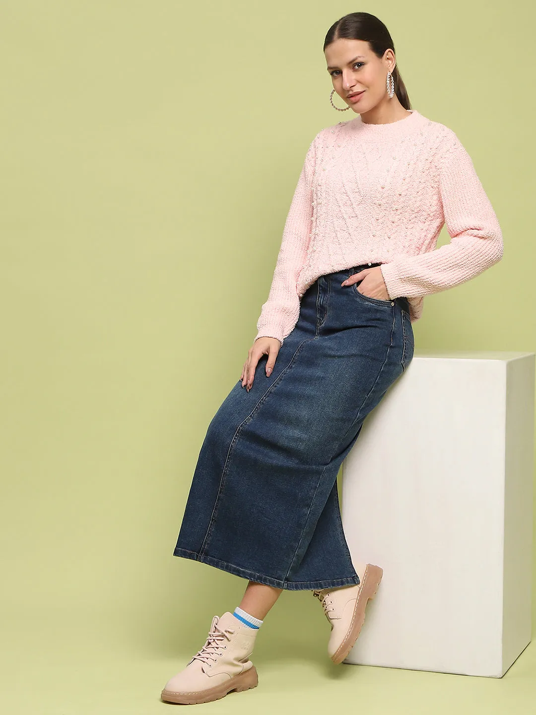 Odor Resistant Madame Cable Knit Full Sleeve Peach Sweater