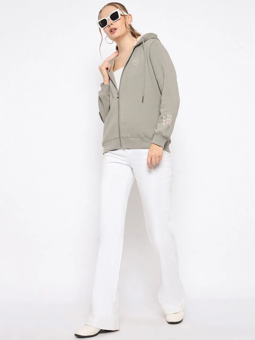 Madame Placement Print Grey Hooded Sweatshirt Neutral palette