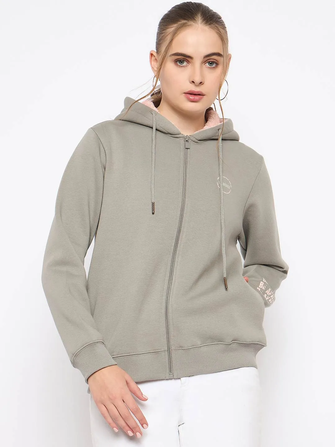 Light Jacket Anti-static Madame Placement Print Grey Hooded Sweatshirt