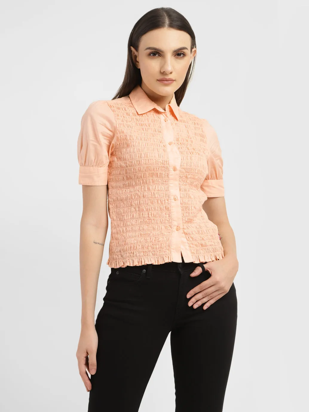 Ethical production Women's Textured Spread Collar Shirt