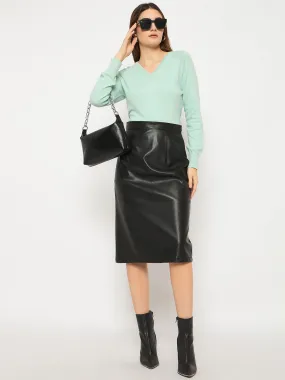 Madame V Neck Skinny Fit Mint Green Sweater Fade Resistant Dye Breathable Layer Fit