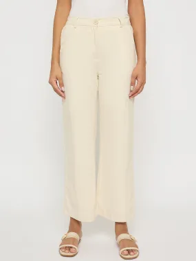 Tagless label Madame Solid Wide Leg Off White Rayon Blend Trousers