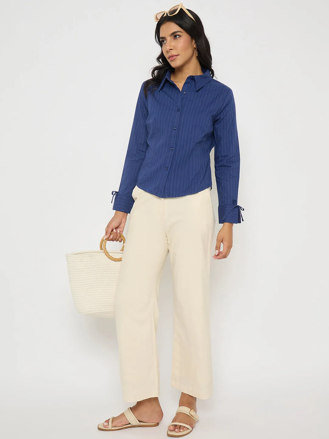 Luxe Look Madame Solid Wide Leg Off White Rayon Blend Trousers