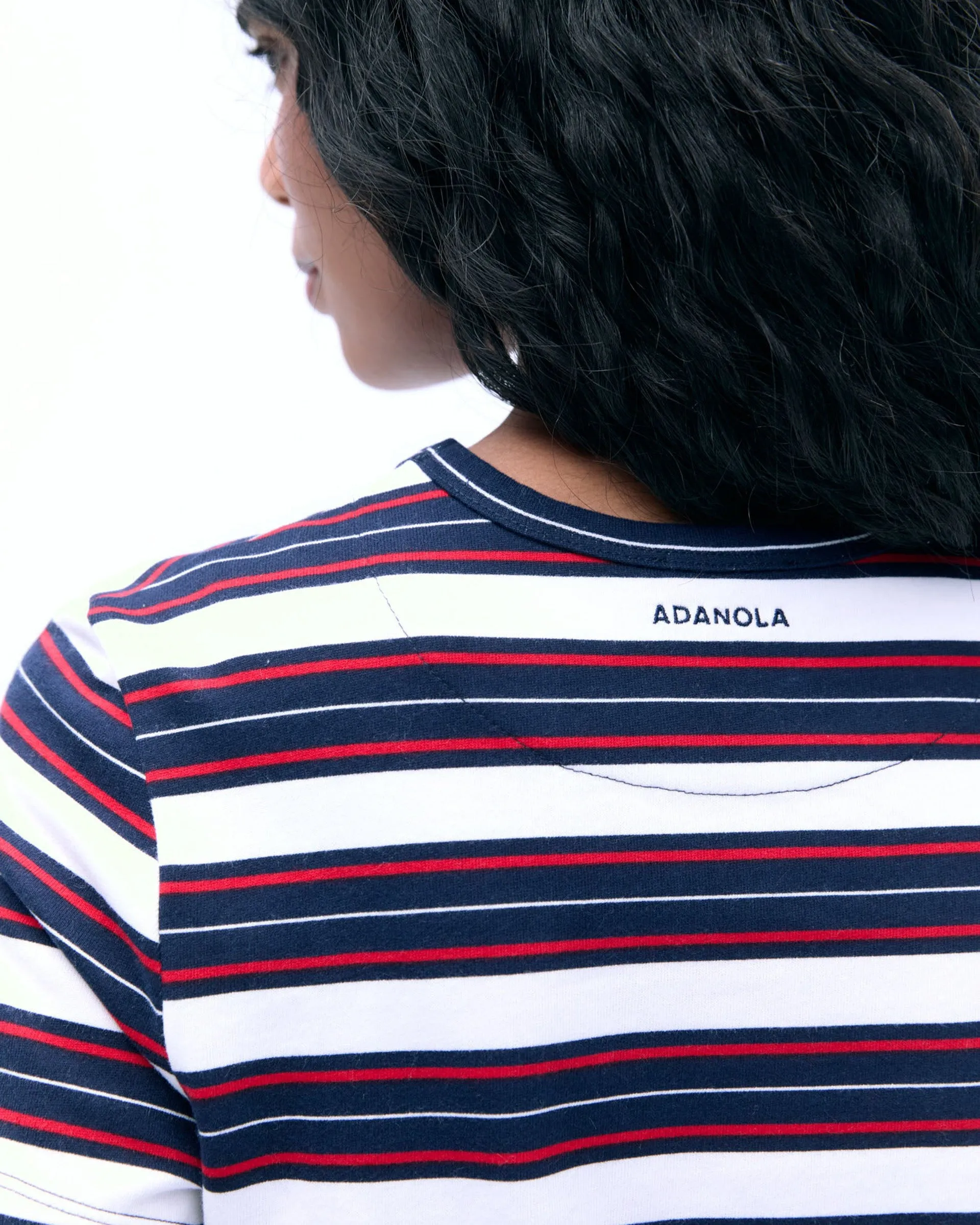 Tubular Knit Structure Stripe Short Sleeve Classic T-shirt - Navy Blue/Classic Red