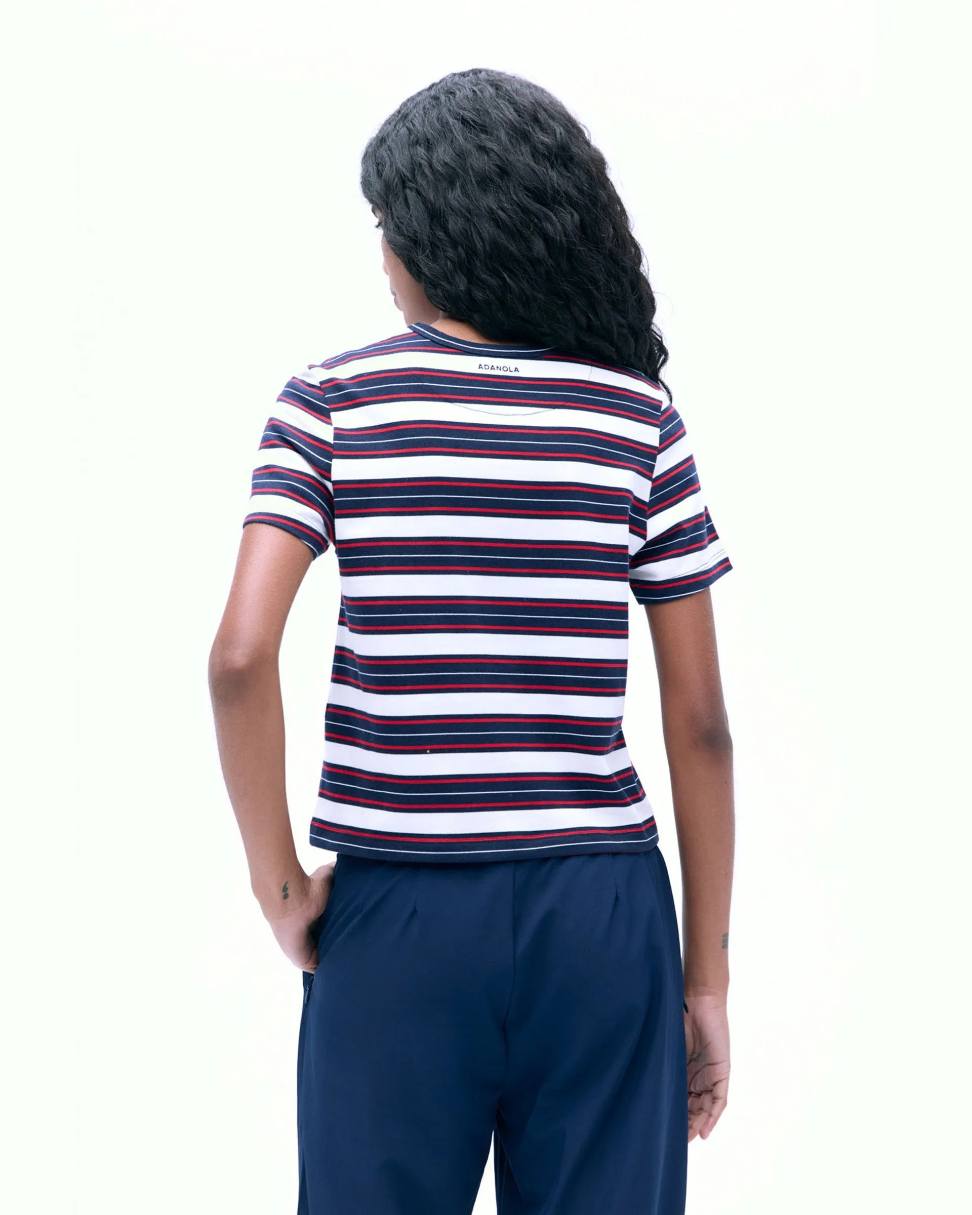 Stripe Short Sleeve Classic T-shirt - Navy Blue/Classic Red No-Shrink Fabric Preppy