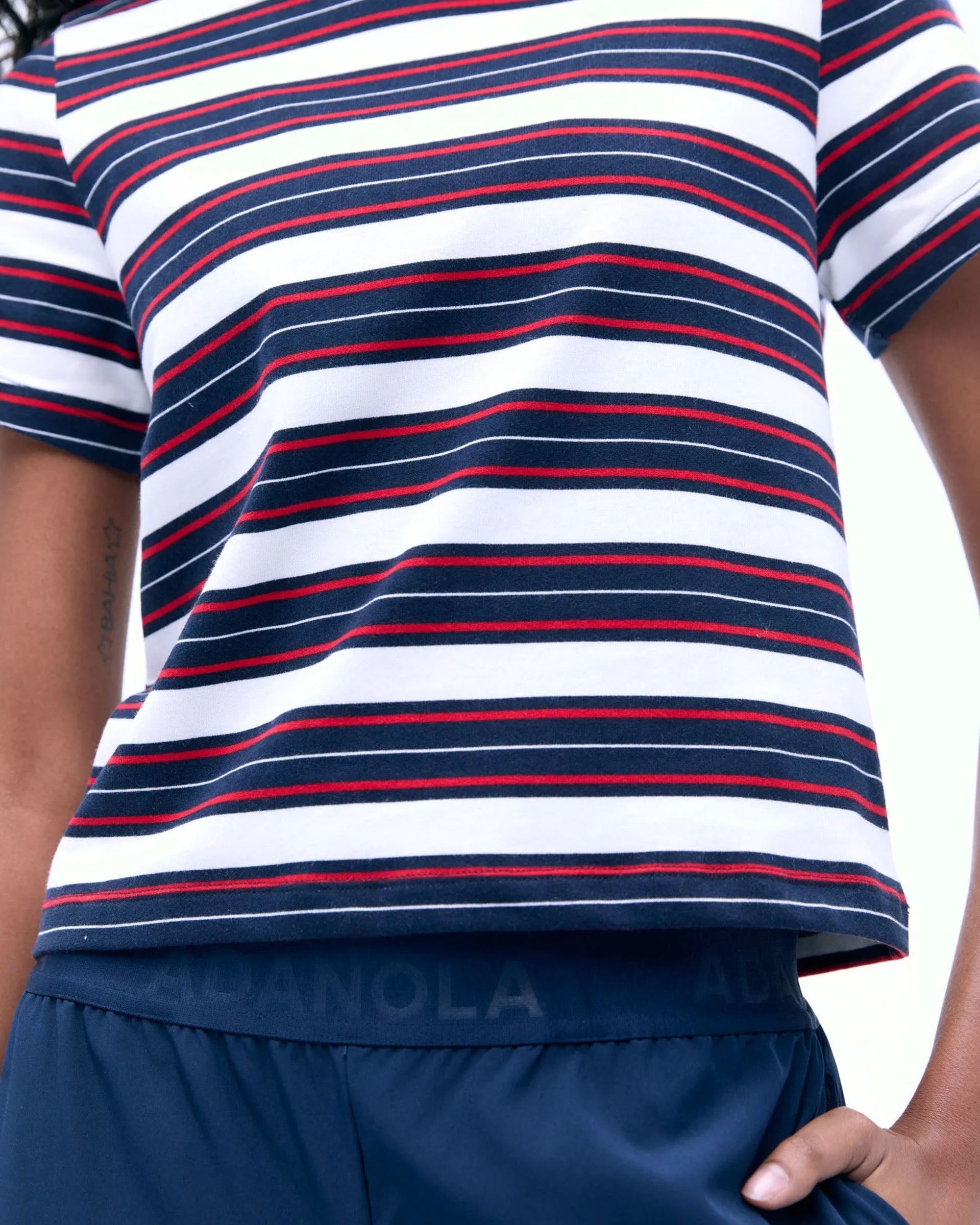 Stripe Short Sleeve Classic T-shirt - Navy Blue/Classic Red Comfy Layering