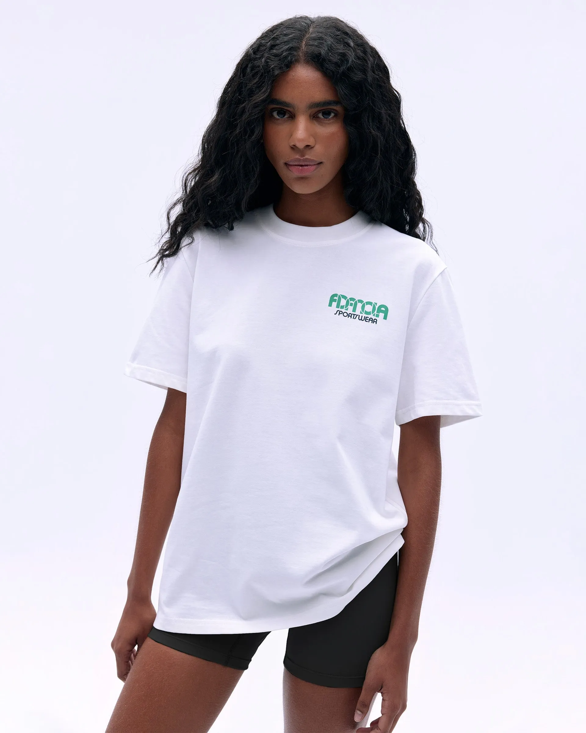 Sportswear Short Sleeve Oversized T-shirt - White/Jade Green Evergreen
