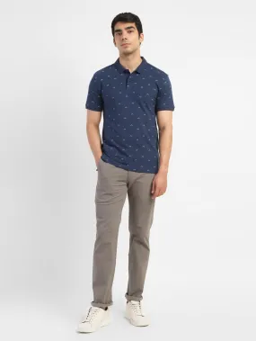 Men's Geometric Print Polo T-shirt Navy Trendy Outfit