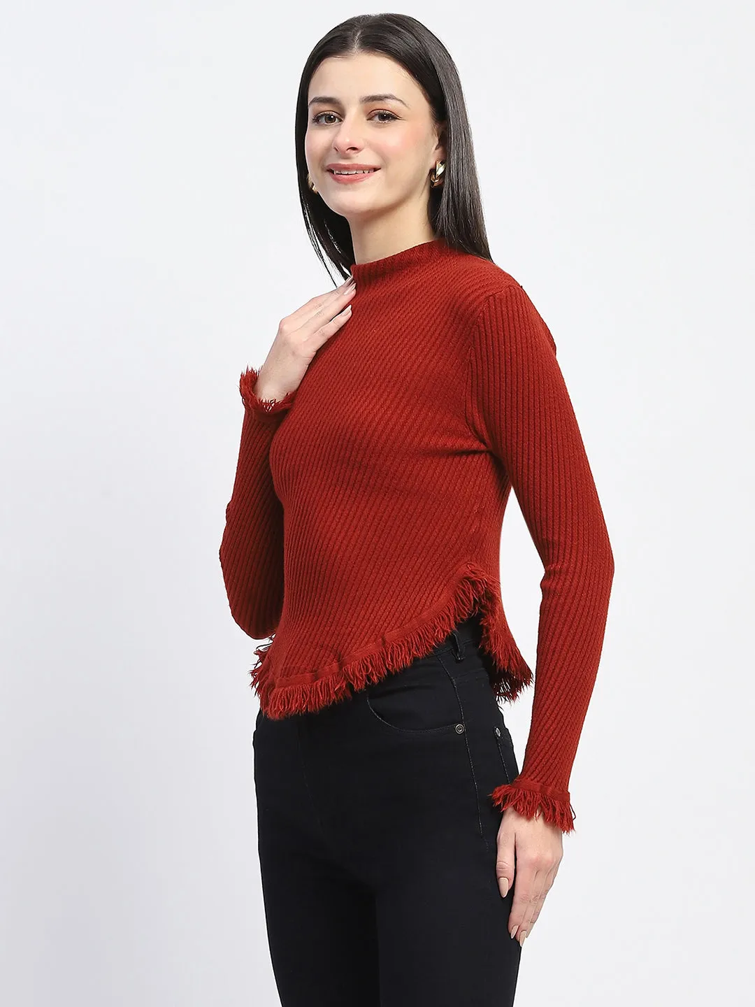 Madame Fur Cuffs and Hem Rust Red Sweater Sophisticated Style
