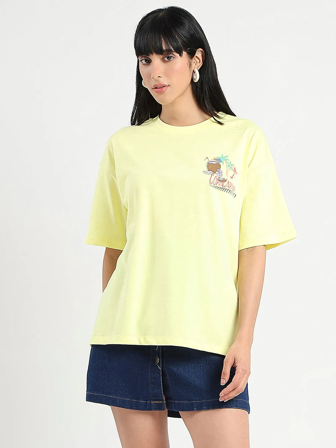 Comfortable Casual Madame Graphic Print Detailed Yellow Cotton T-shirt