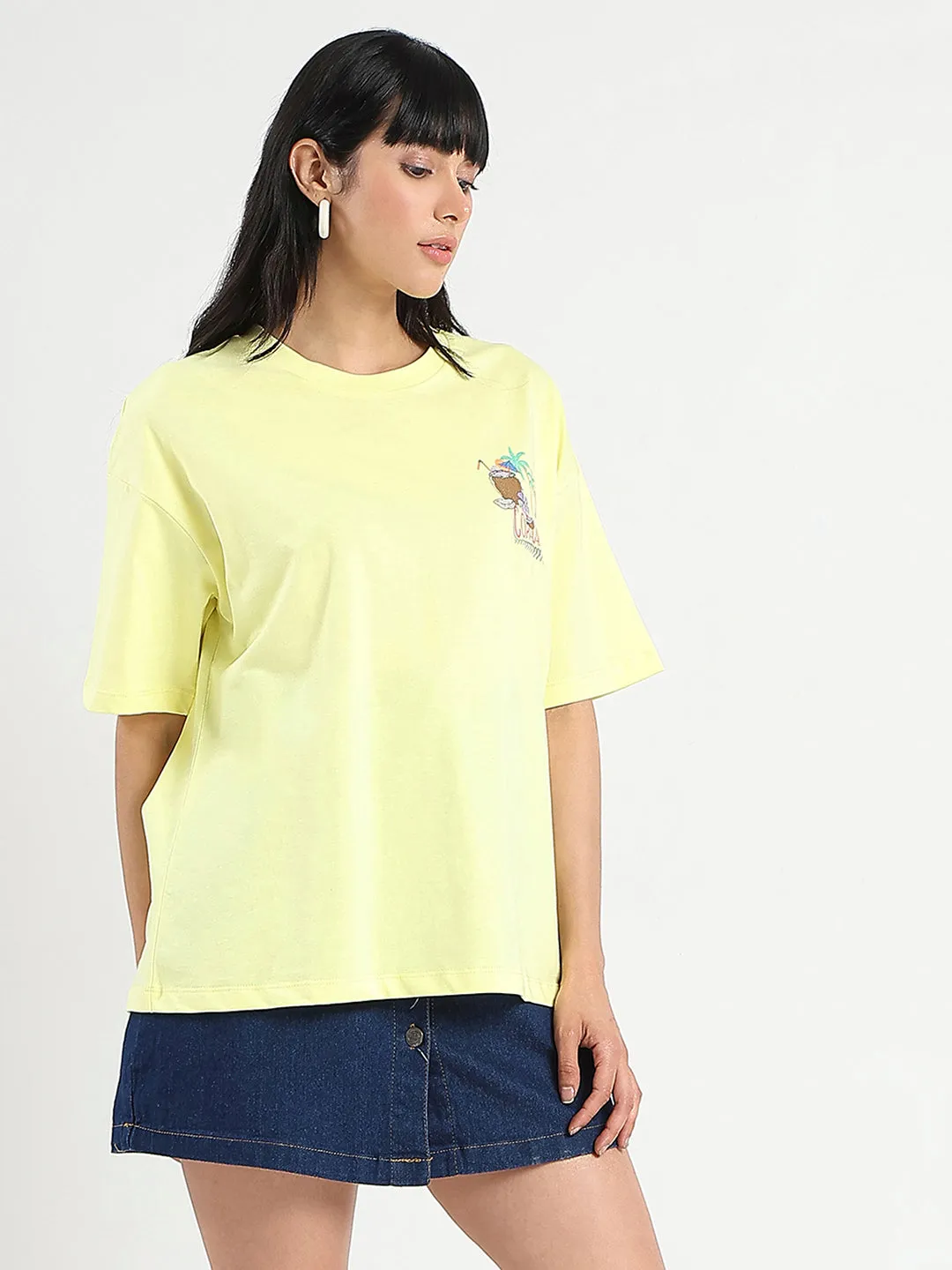 LowImpactDye UV Protective Fabric Madame Graphic Print Detailed Yellow Cotton T-shirt