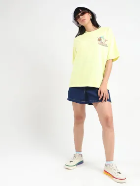 DoubleStitched Seams Gym workout Madame Graphic Print Detailed Yellow Cotton T-shirt