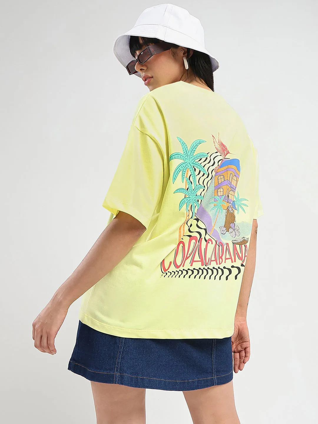 Madame Graphic Print Detailed Yellow Cotton T-shirt Wedding