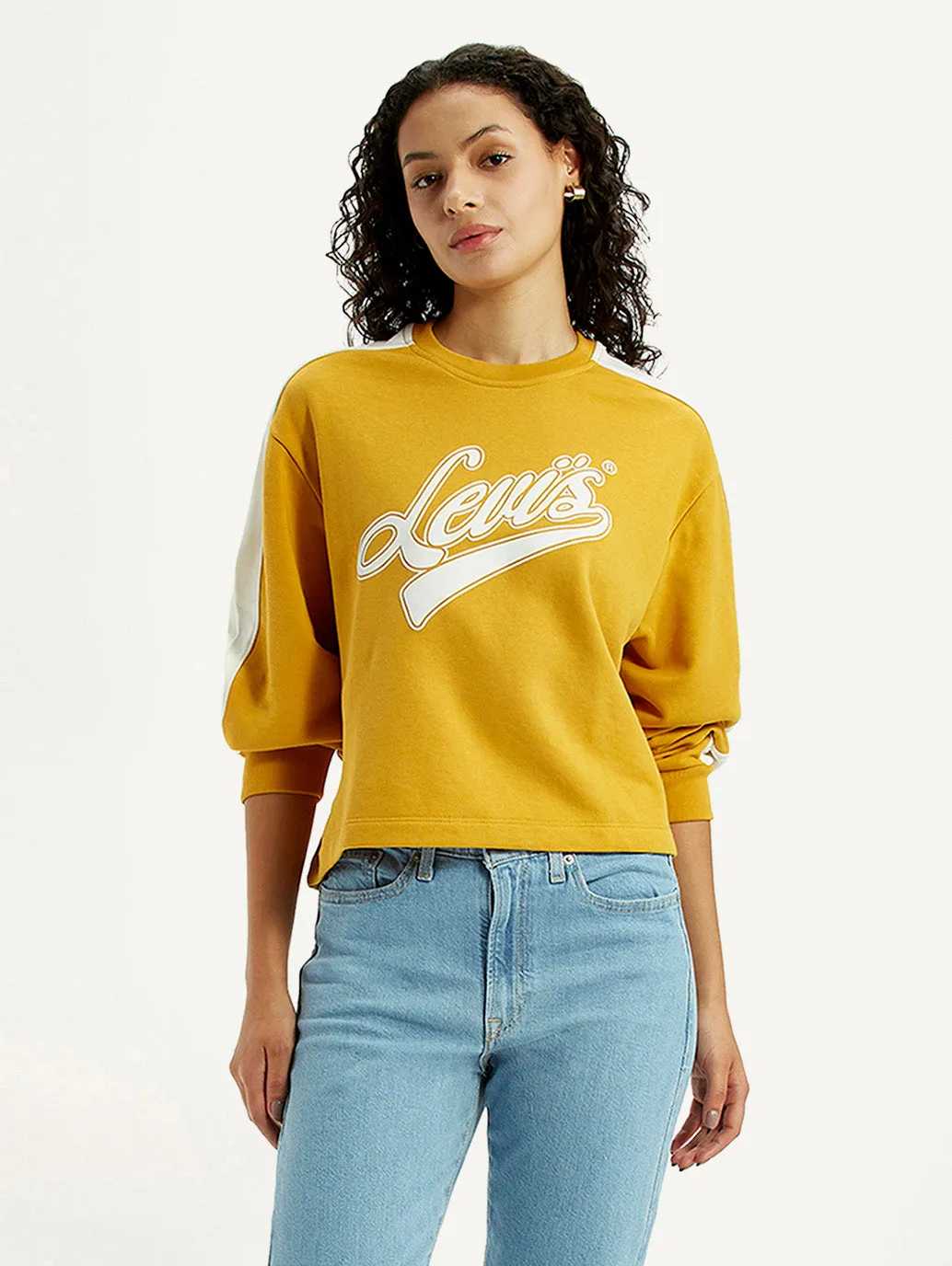 Women's Brand Logo Yellow Crew Neck Sweatshirt Neutral palette Cozy clothing