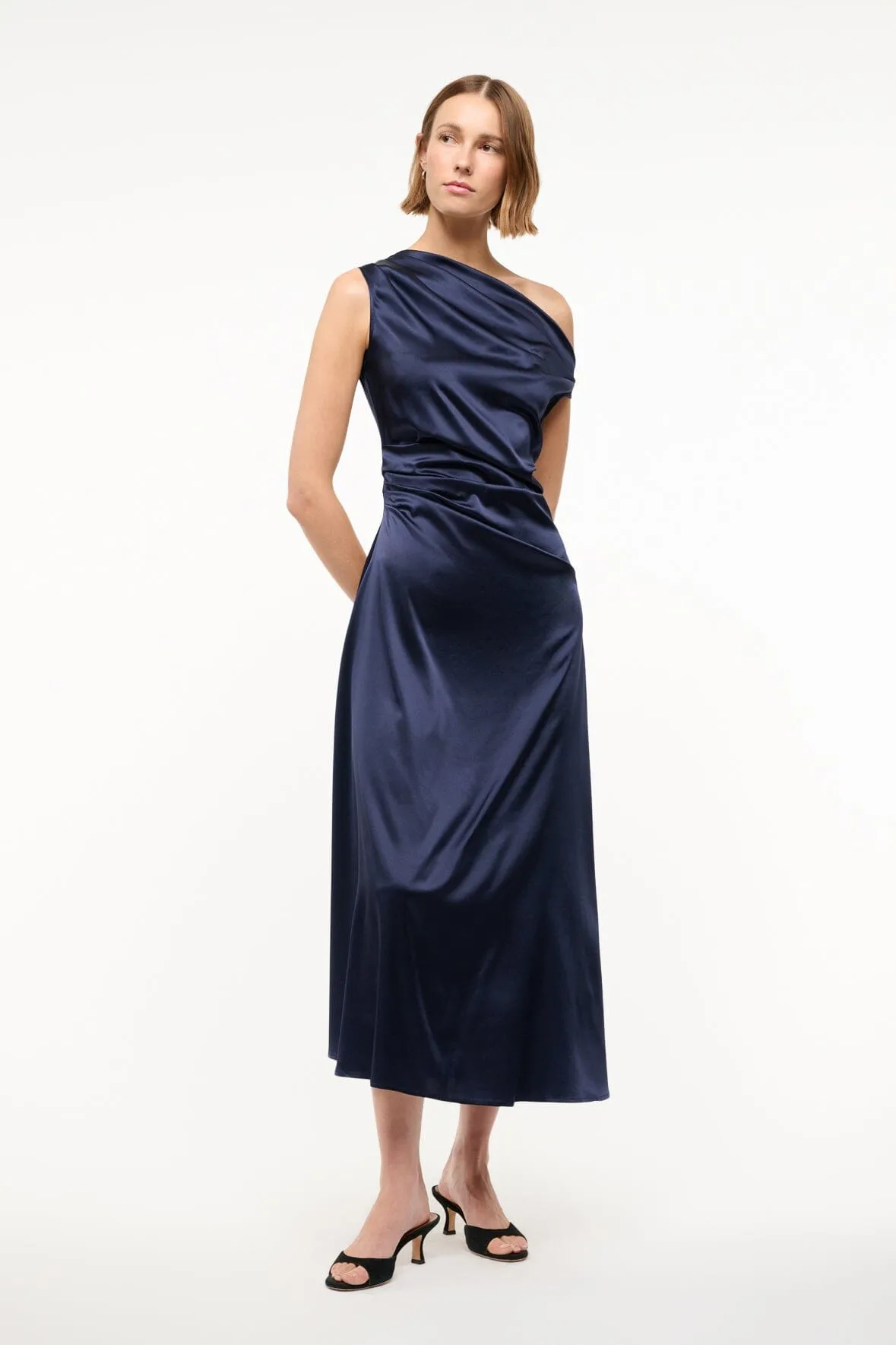 Cut-Out-Detail Shape Retention PHARE SILK DRESS | NAVY