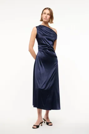 Side Tie Airy Weave PHARE SILK DRESS | NAVY