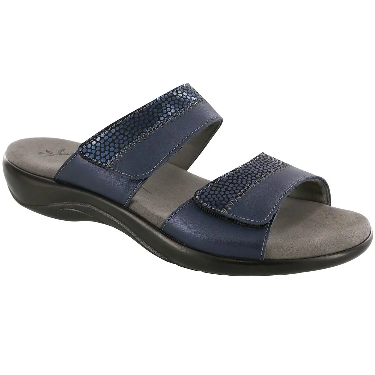 Nudu Slide - Navy Adjustable Heel Strap Block Heel