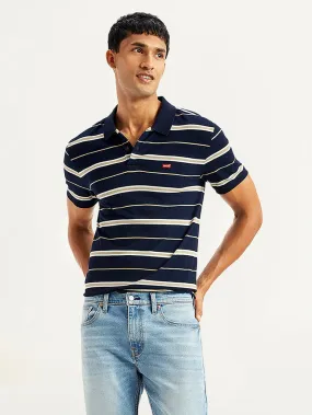 Work Appropriate Breathable Wearable Men's Striped Slim Fit Polo T-Shirt