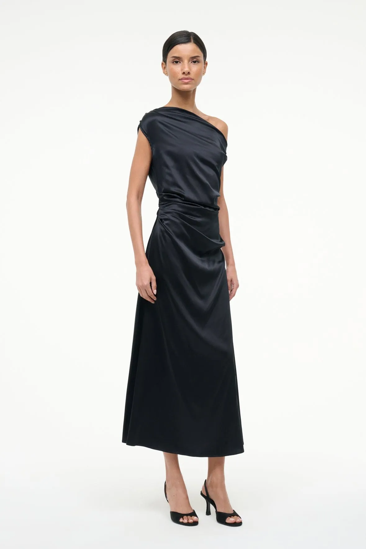 PHARE SILK DRESS | BLACK Shimmer-Finish Neutral Aesthetic