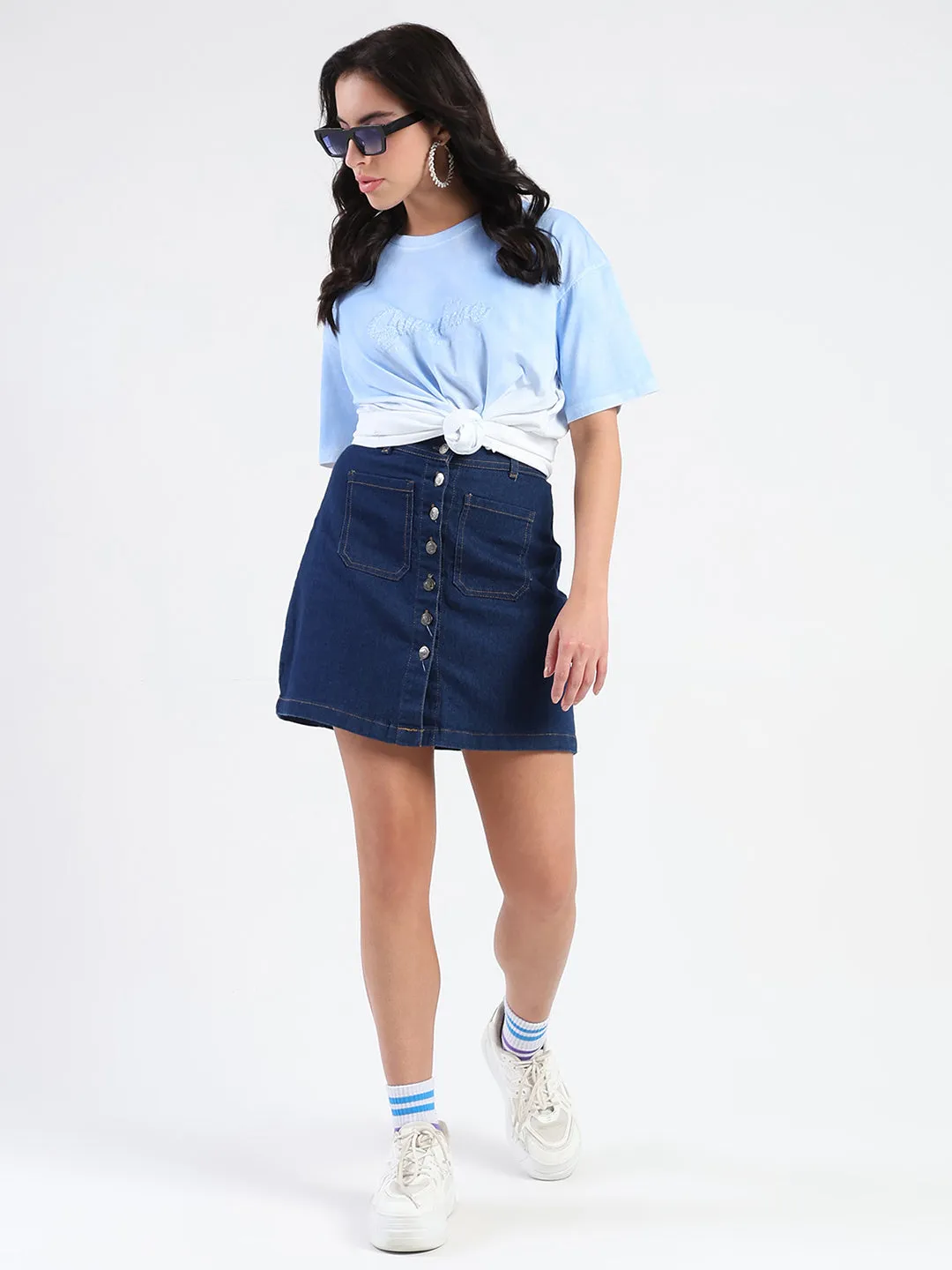 Short Sleeve Comfort Flex Madame Ombre Loose Fit Sky Blue Oversize Cotton T-shirt