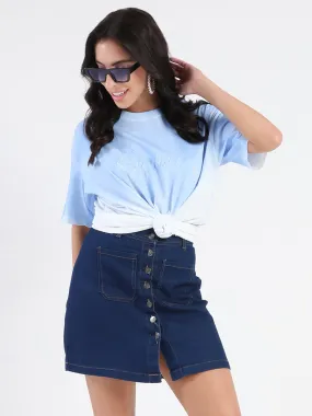 Adaptable Madame Ombre Loose Fit Sky Blue Oversize Cotton T-shirt