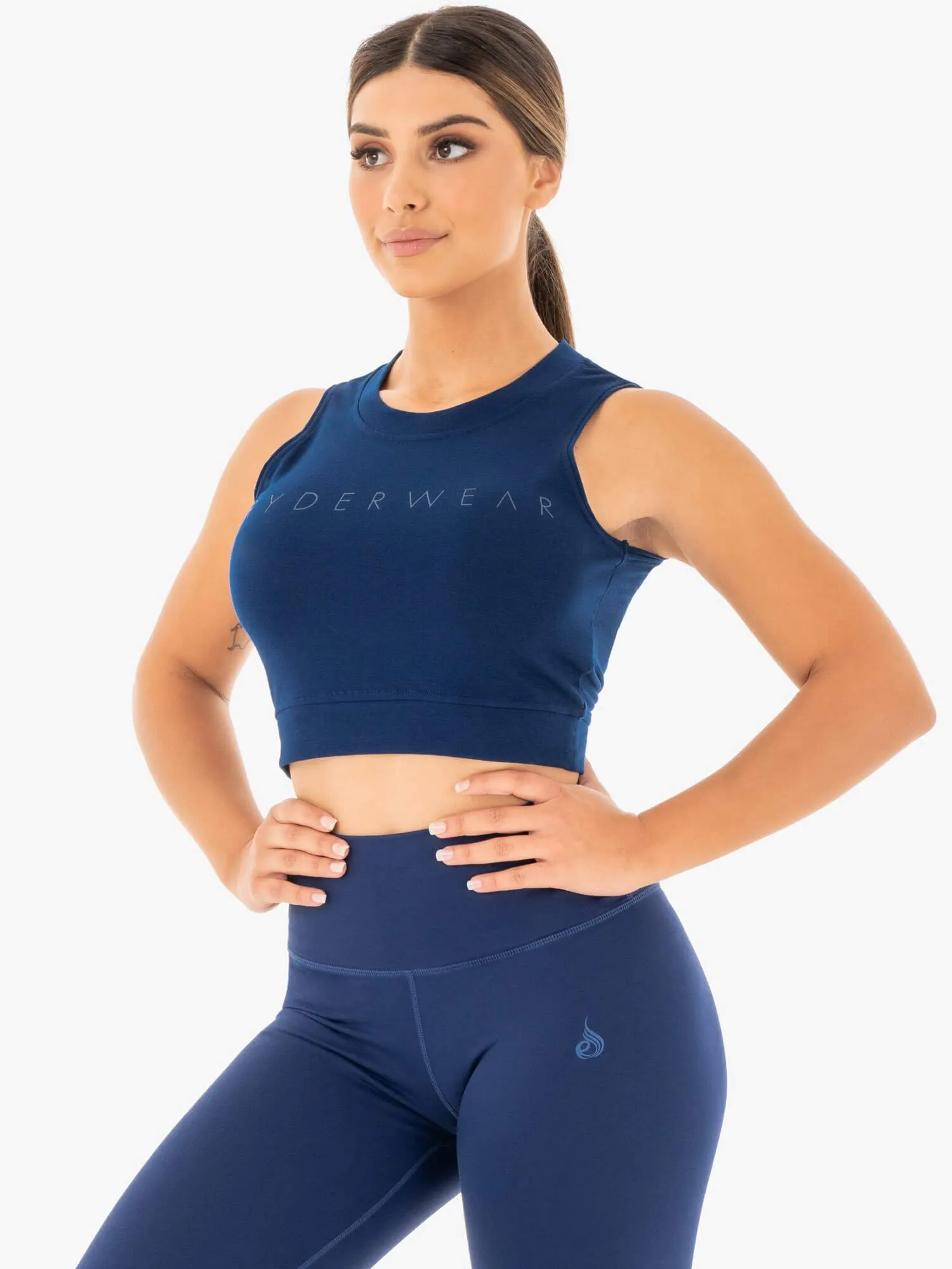 Motion Crop Top - Navy Wind Resistant Fabric Airflow Vents