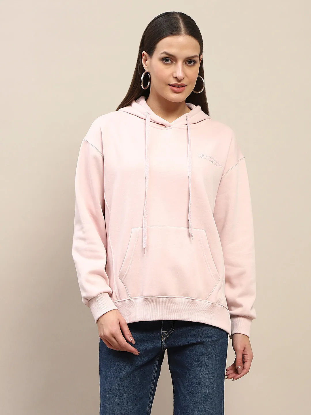 Madame Cotton Placement Print Hooded Dusty Pink Sweatshirt Designer