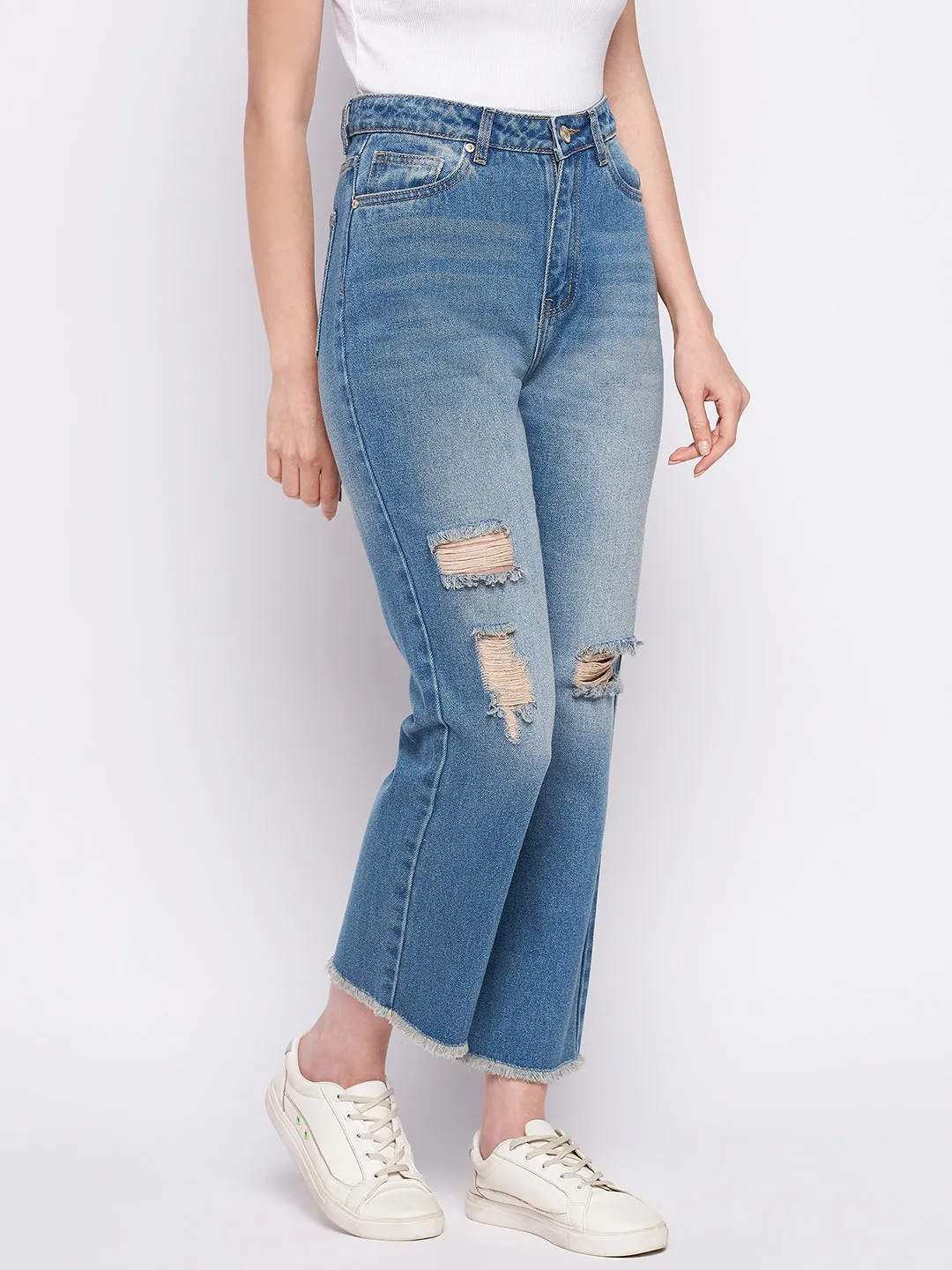 Chill Outfit Spring Mood Madame Ripped Mi-Rise Double Wash Flared Jeans