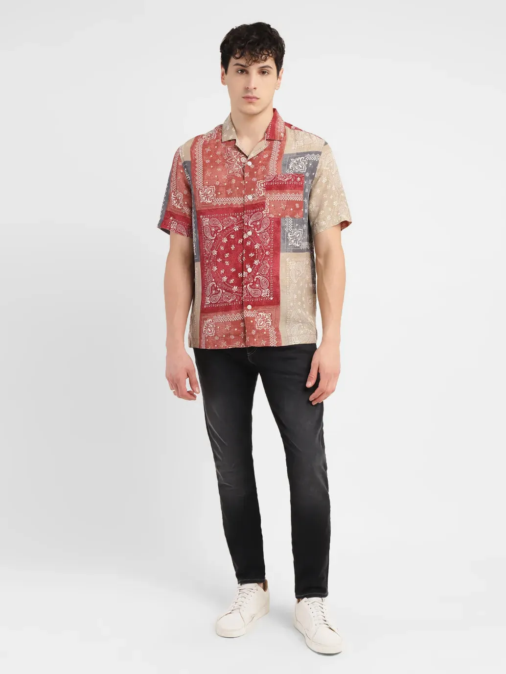 Men's Paisley Regular Fit Linen Shirt Gym Companion