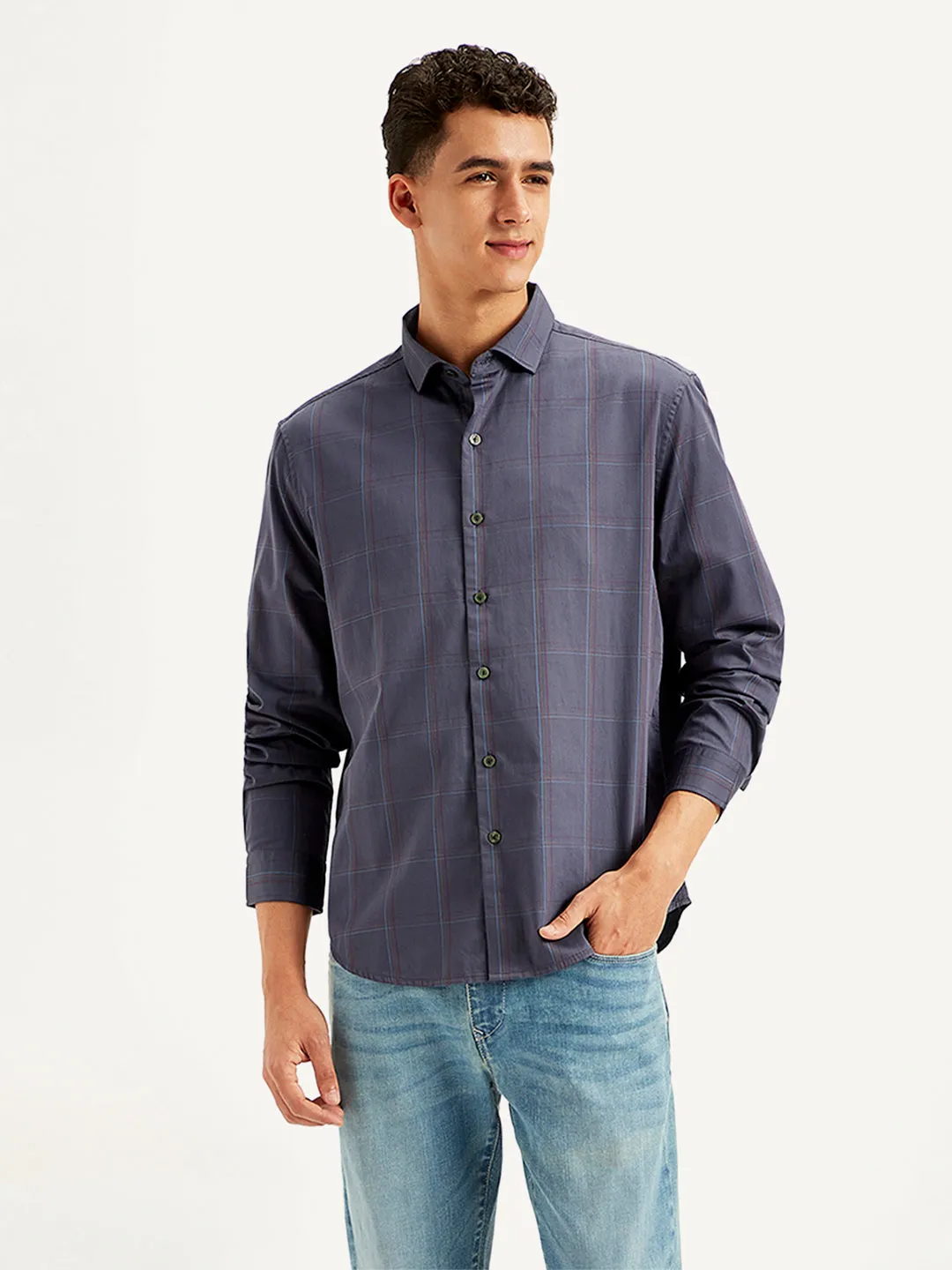 Men's Redloop Checkered Spread Collar Shirt Coffee Run