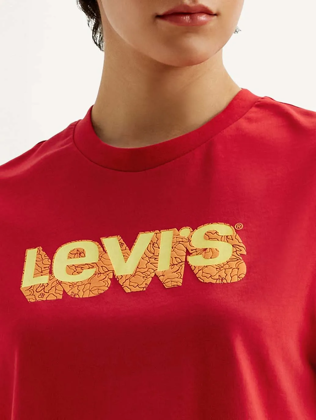 Women's Brand Logo Red Crew Neck T-Shirt Modern innovation Lightweight Style