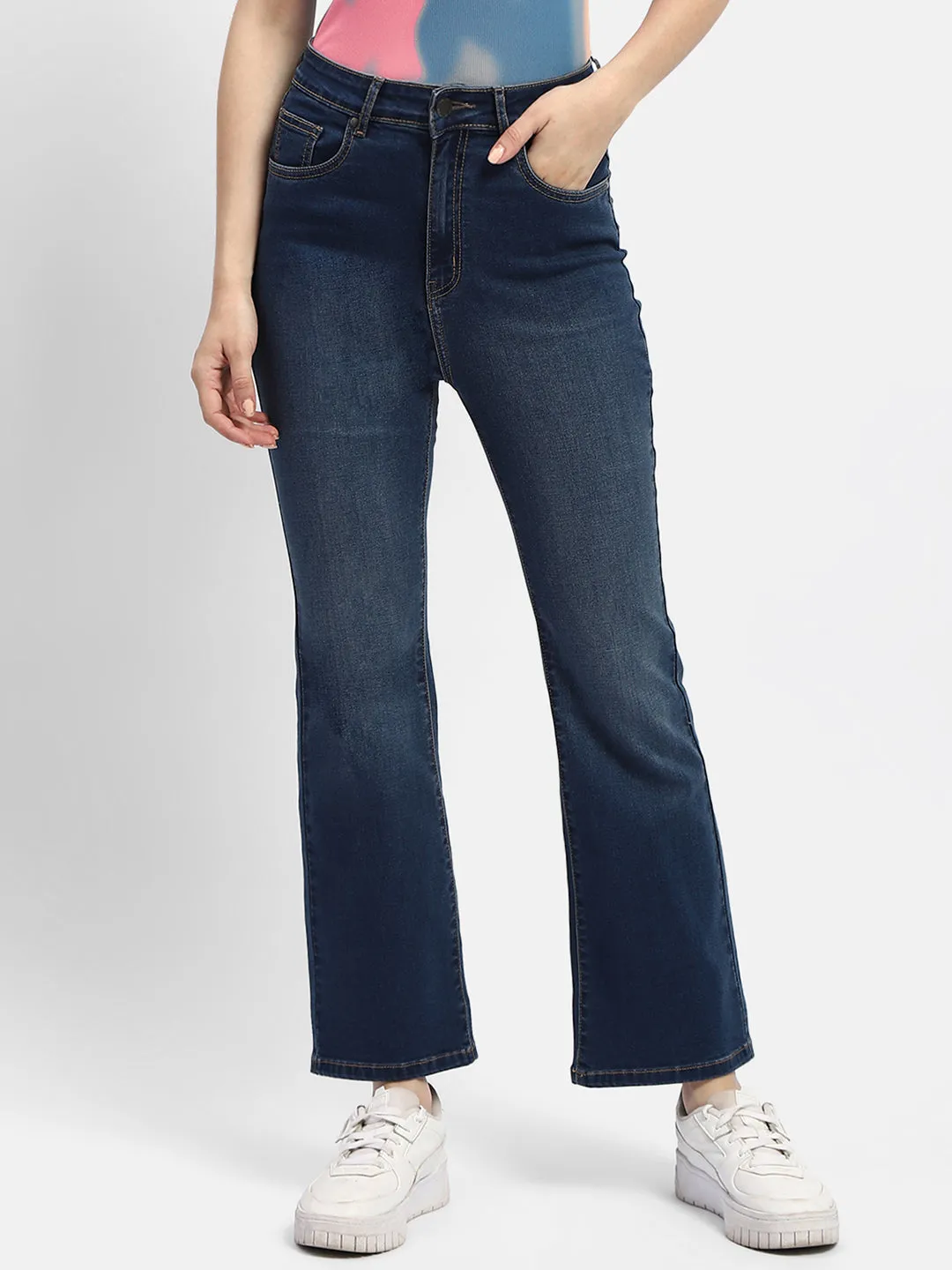 Madame Mid Rise Blue Flared Jeans Comfy Option