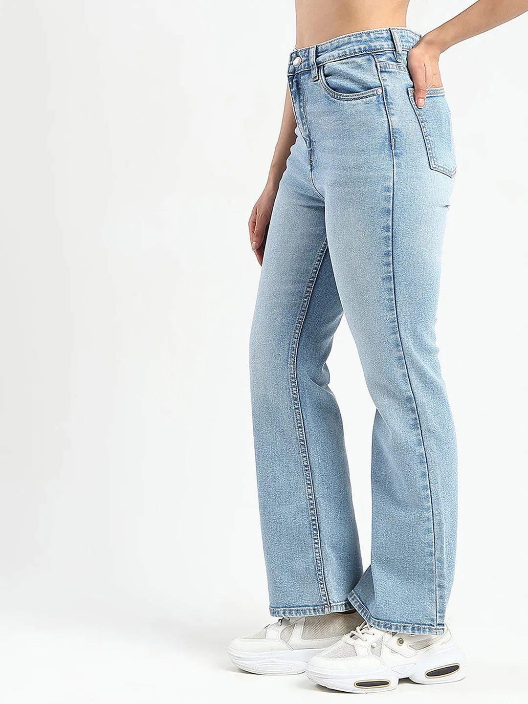 Fade Resistant Wash Madame Stone Wash Light Blue Flared Jeans