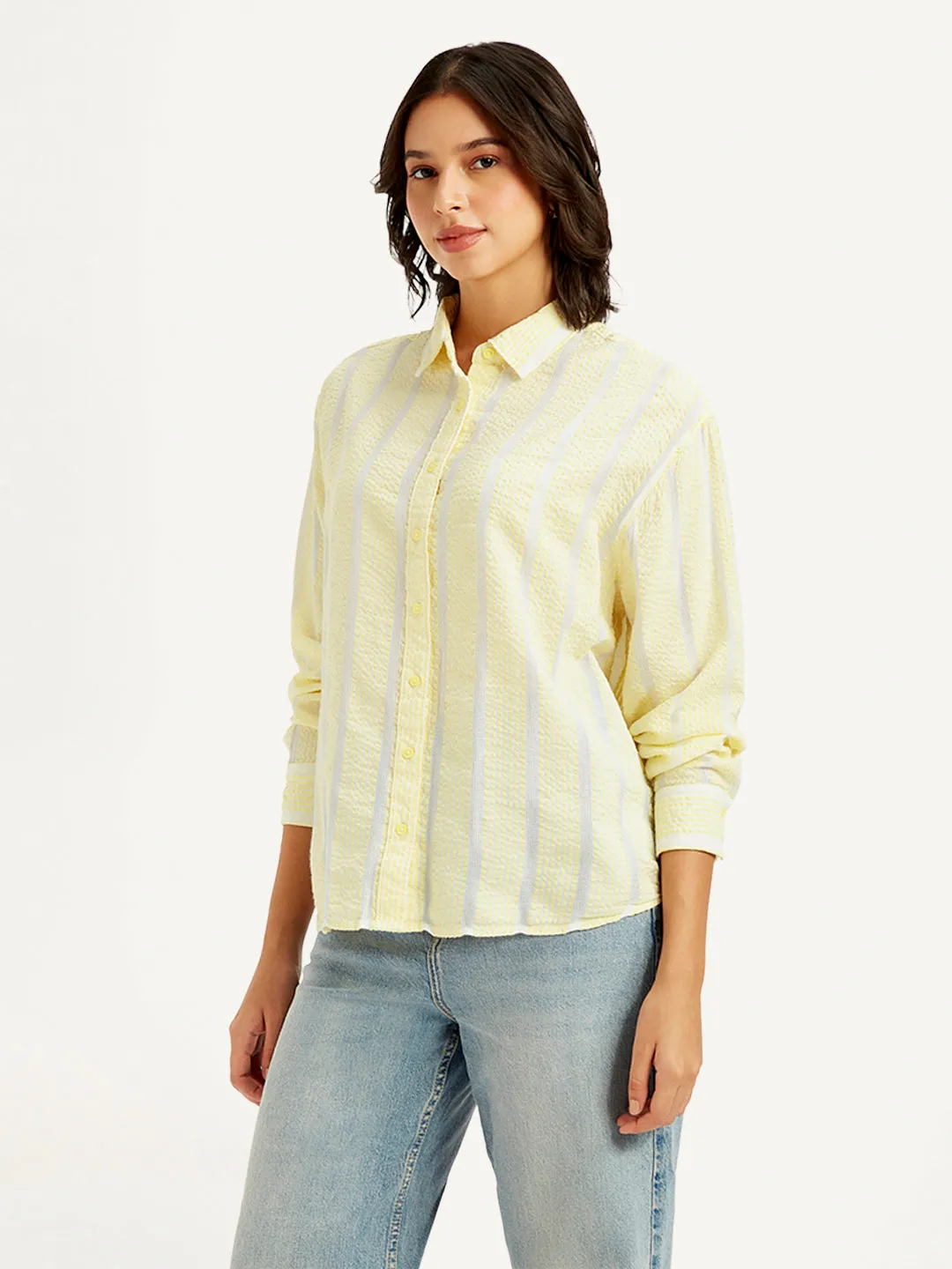 Moisture Wicking Material Women's Striped Relaxed Fit Shirt