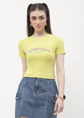 Lightweight Material Madame Typography Lemon Yellow Crop T-Shirt